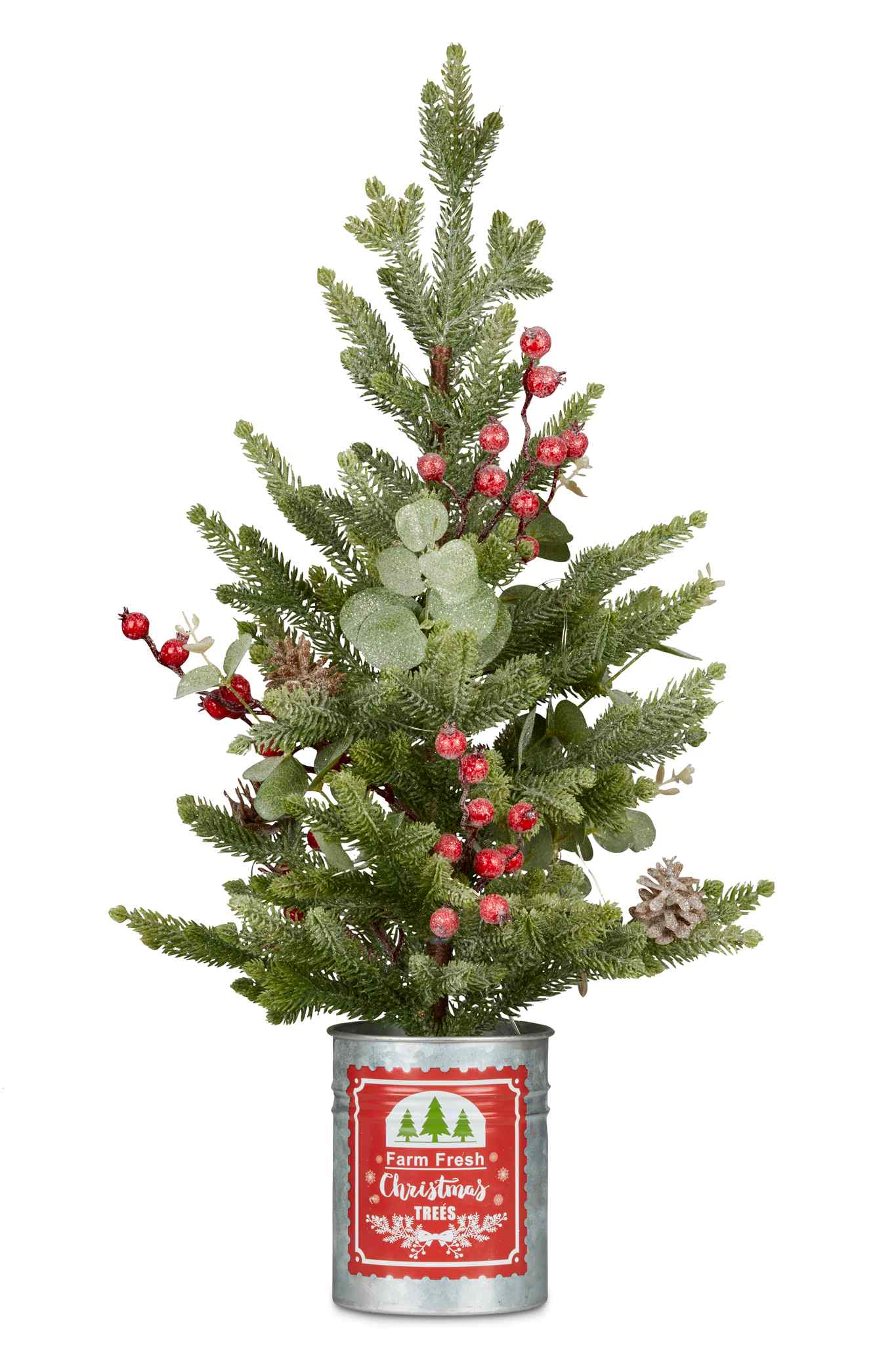 Table Top Christmas Tree with Lights and Tin Pot - The Christmas Shoppe
