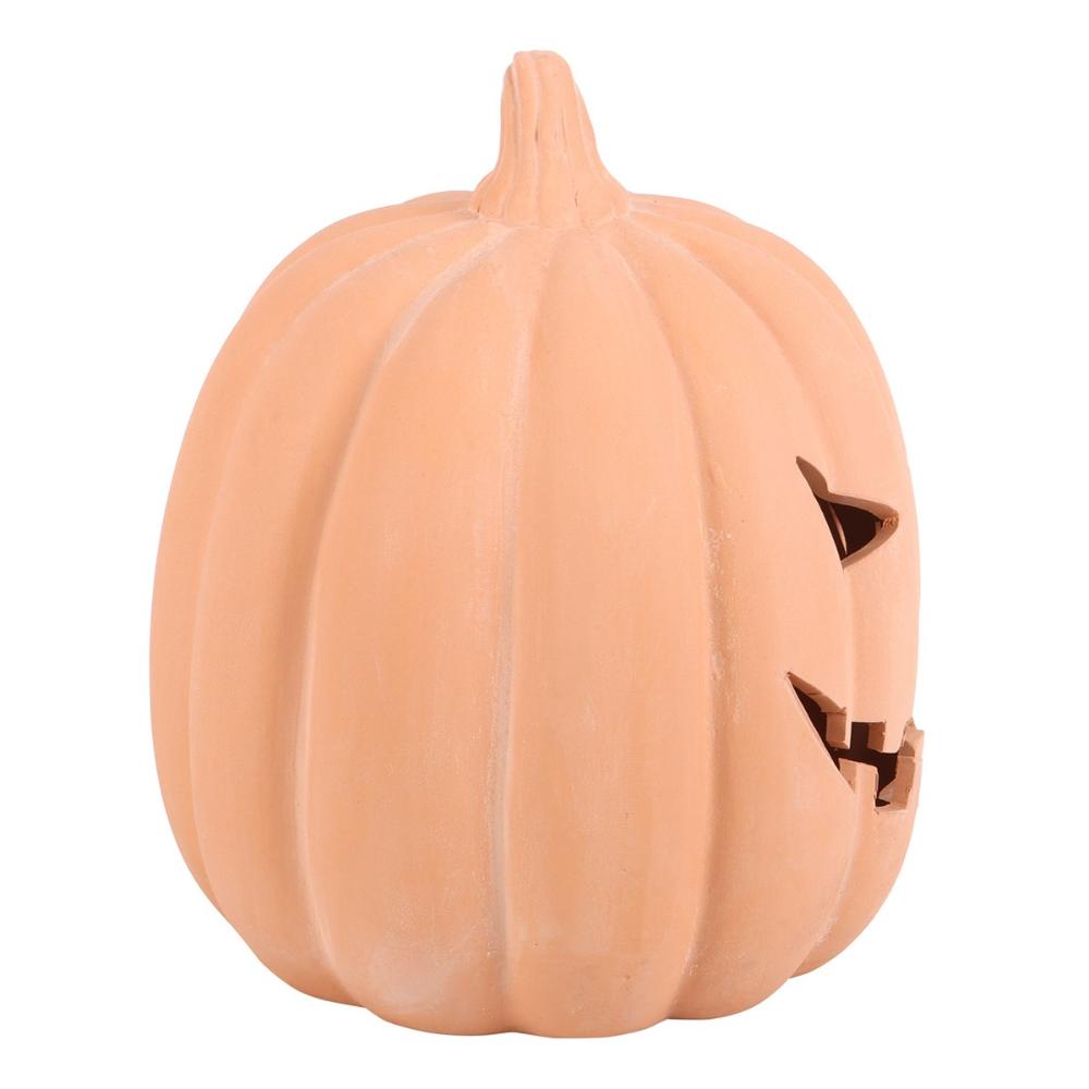 Orange Terracotta Pumpkin Ornament With Cut Out Face 22cm