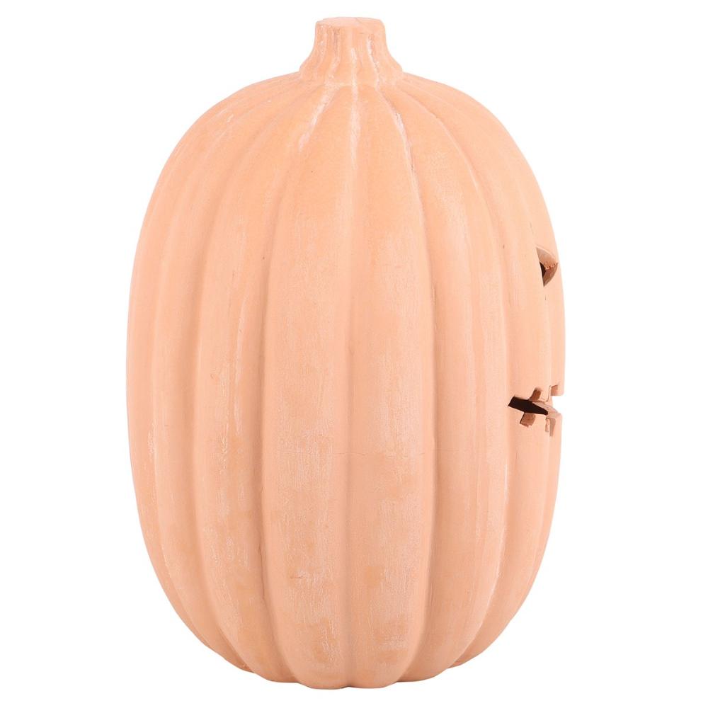Neutral Terracotta Pumpkin Ornament With Cut Out Face 30cm