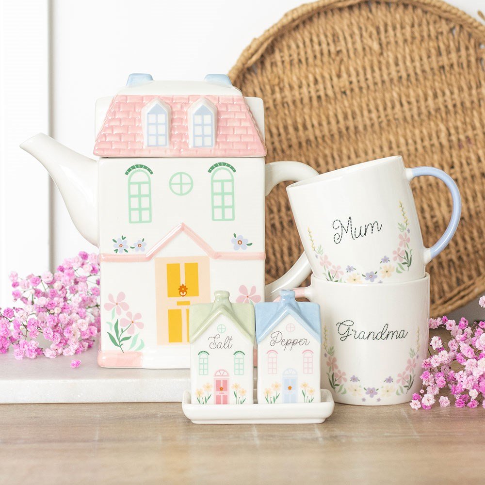 Pastel House Shaped Ceramic Teapot