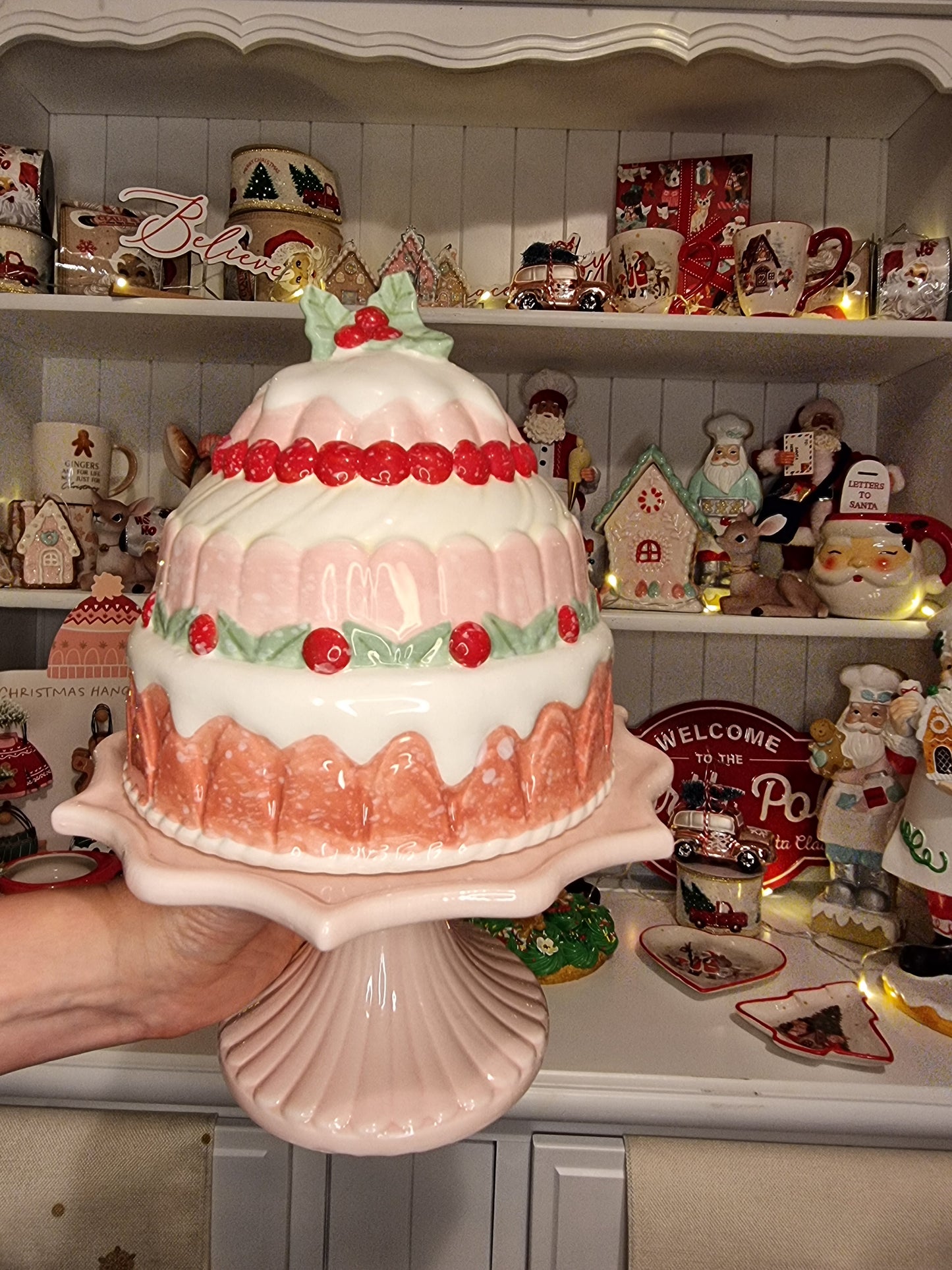 Pink Christmas Cake Stand Dome - The Christmas Shoppe