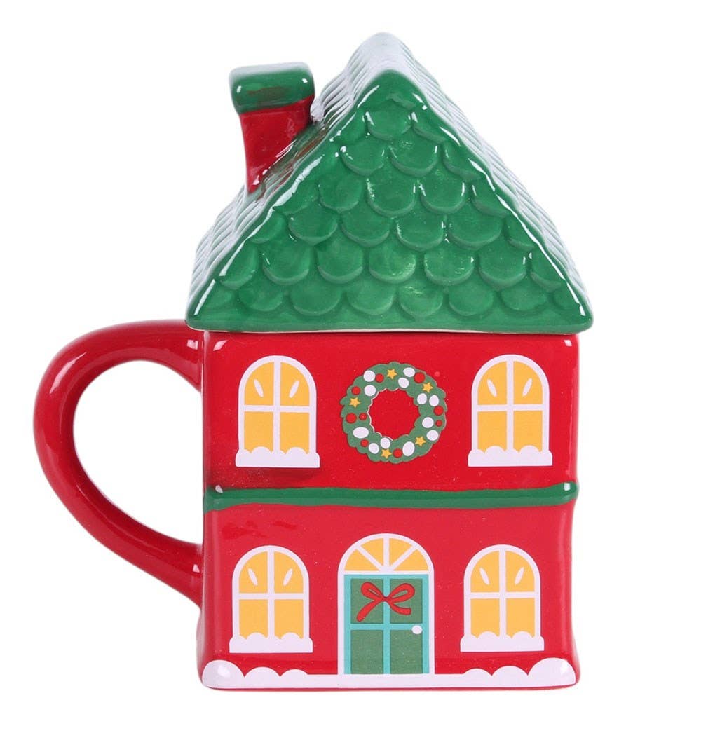 Red Christmas House Lidded Mug - PRE ORDER September 2026 Arrival - The Christmas Shoppe