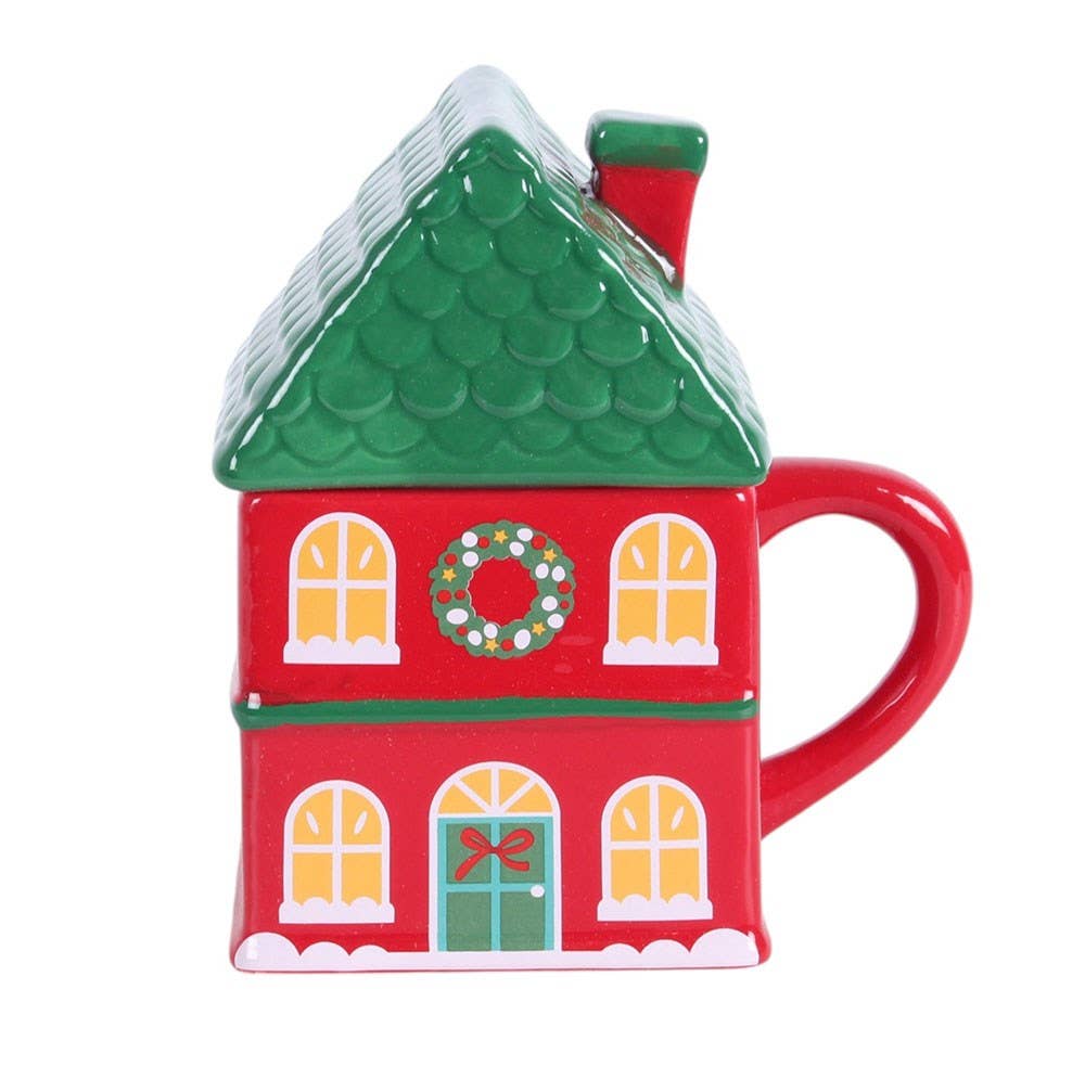 Red Christmas House Lidded Mug - PRE ORDER September 2026 Arrival - The Christmas Shoppe