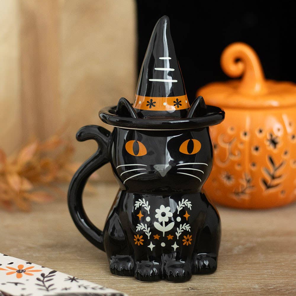 Frightful Folk Black Cat Lidded Mug - PRE ORDER September 2026 Arrival - The Christmas Shoppe