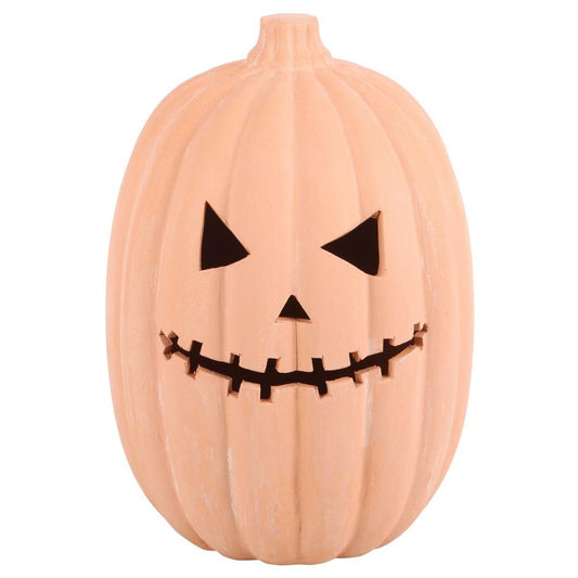 Neutral Terracotta Pumpkin Ornament With Cut Out Face 30cm