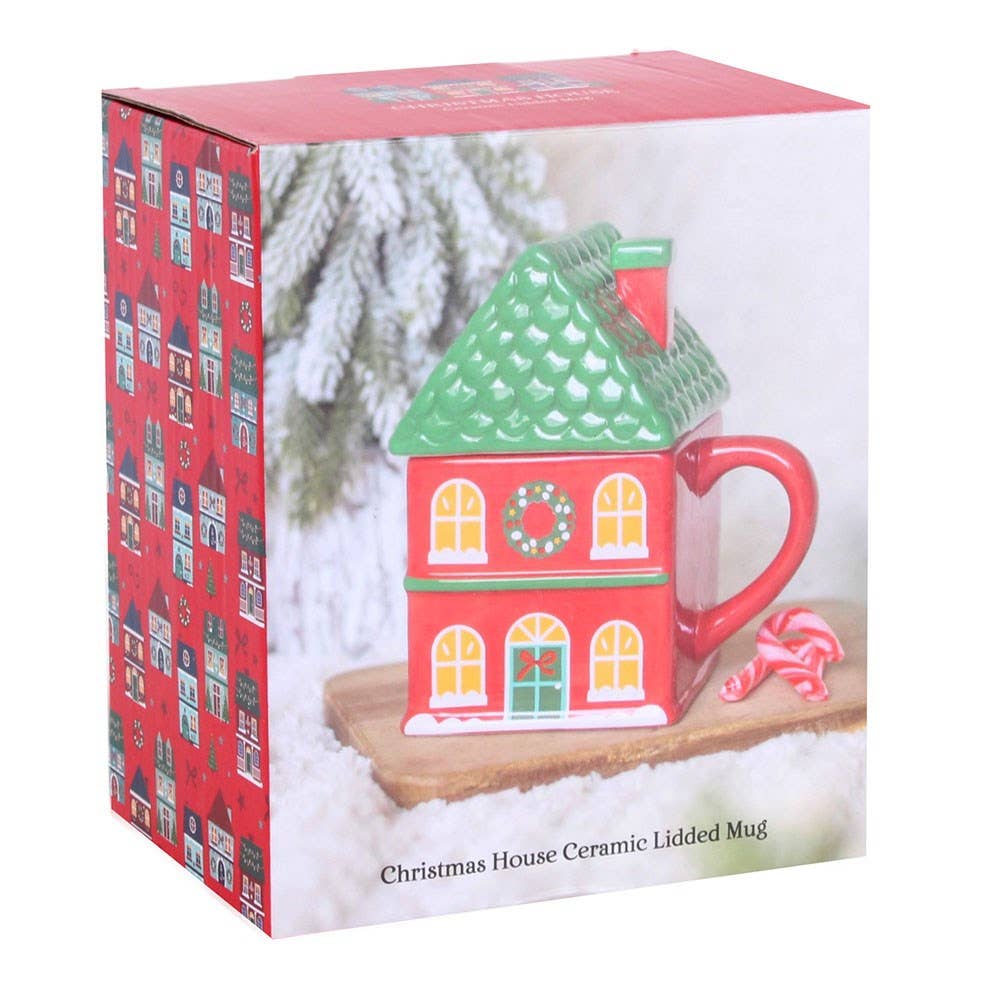 Red Christmas House Lidded Mug - PRE ORDER September 2026 Arrival - The Christmas Shoppe