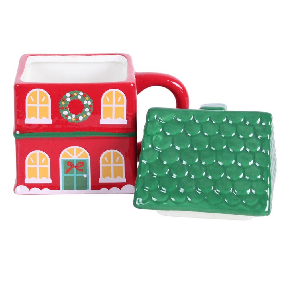 Red Christmas House Lidded Mug - PRE ORDER September 2026 Arrival - The Christmas Shoppe